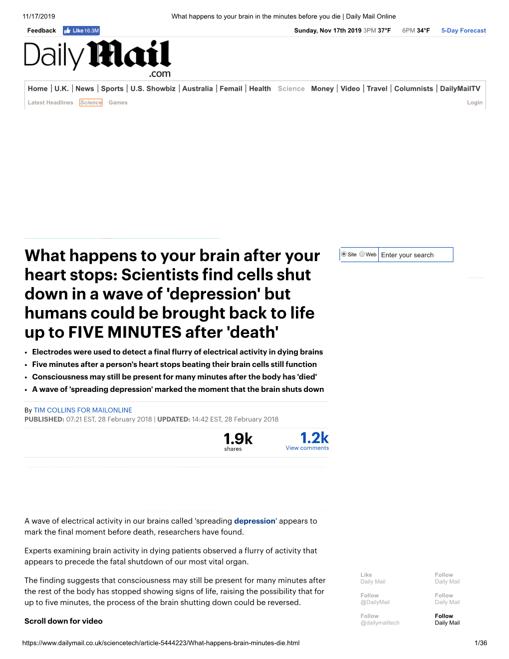 What Happens to Your Brain After Your Heart Stops: Scientists Find Cells Shut