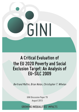 A Critical Evaluation of the EU 2020 Poverty and Social Exclusion Target: an Analysis of EU-SILC 2009