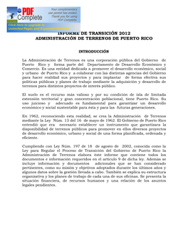 Informe De Transición 2012 Administración De Terrenos De Puerto Rico