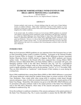 EXTREME NORTHEASTERLY WIND EVENTS in the HILLS ABOVE MONTECITO, CALIFORNIA SCOTT SUKUP National Weather Service, Los Angeles/Oxnard, California