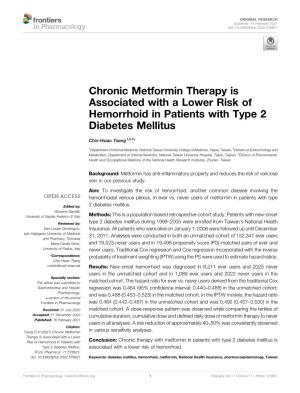 Chronic Metformin Therapy Is Associated with a Lower Risk of Hemorrhoid in Patients with Type 2 Diabetes Mellitus