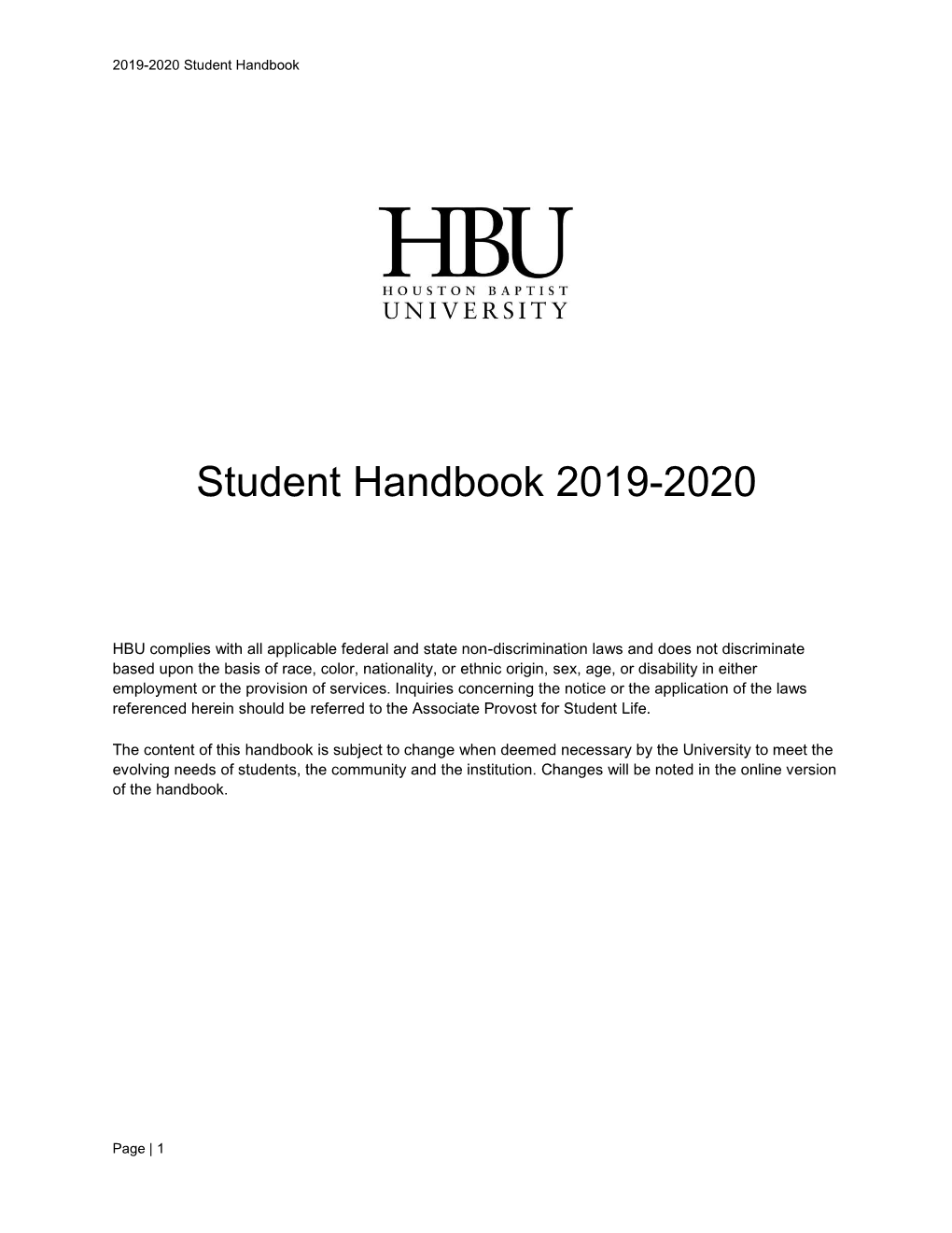 Student Handbook 2019-2020