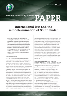 International Law and the Self-Determination of South Sudan