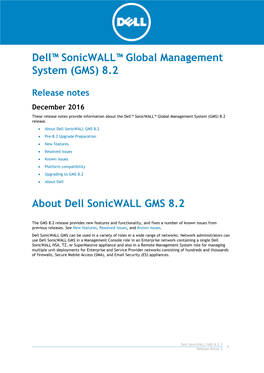 Dell Sonicwall Global Management System 8.2 Release Notes