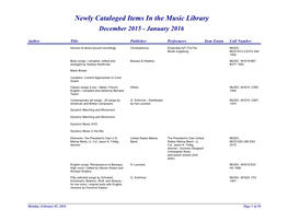 Newly Cataloged Items in the Music Library December 2015 - January 2016