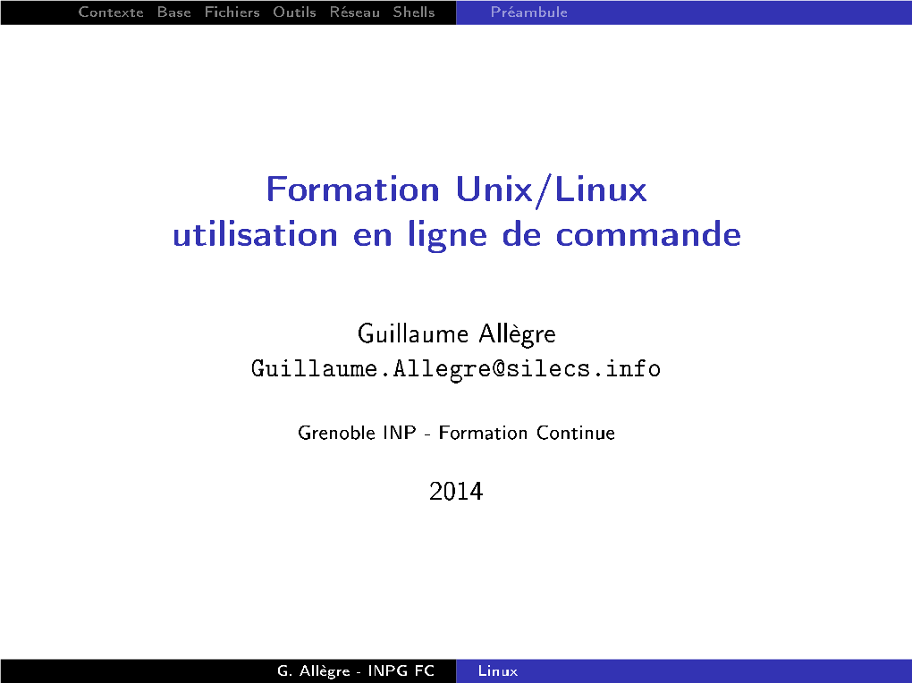 Formation Unix/Linux Utilisation En Ligne De Commande