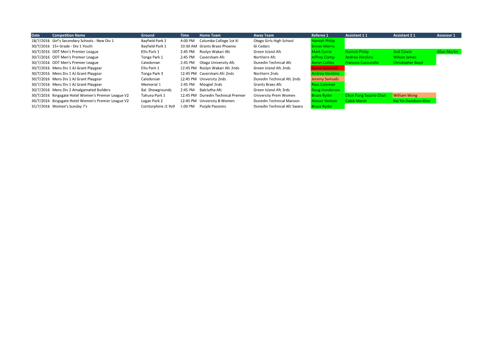 Referee Appointments 30-31 July 2016.Xlsx