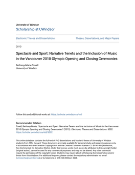Narrative Tenets and the Inclusion of Music in the Vancouver 2010 Olympic Opening and Closing Ceremonies