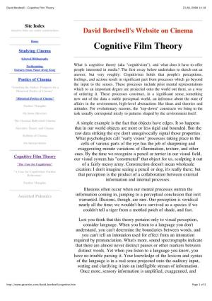 David Bordwell - Cognitive Film Theory 23/01/2008 14:18