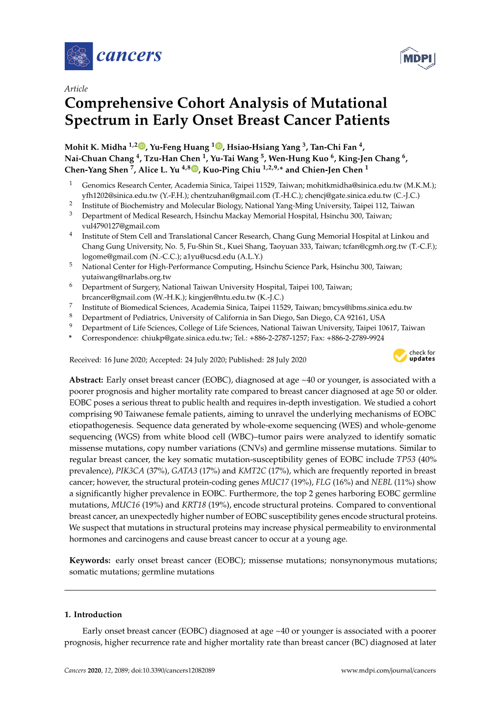 Comprehensive Cohort Analysis of Mutational Spectrum in Early Onset Breast Cancer Patients