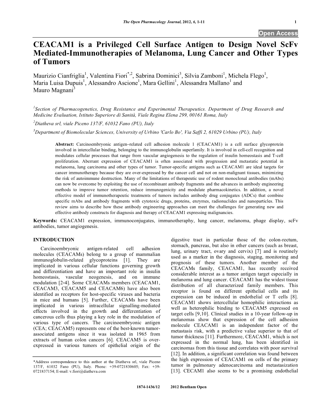 CEACAM1 Is a Privileged Cell Surface Antigen to Design Novel Scfv Mediated-Immunotherapies of Melanoma, Lung Cancer and Other Types of Tumors