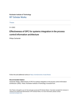 Effectiveness of OPC for Systems Integration in the Process Control Information Architecture