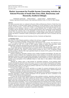 Market Assessment for Feasible Income Generating Activities in Selected Woredas of South Omo Zone (Male, Benatsemay and Dasenech), Southern Ethiopia