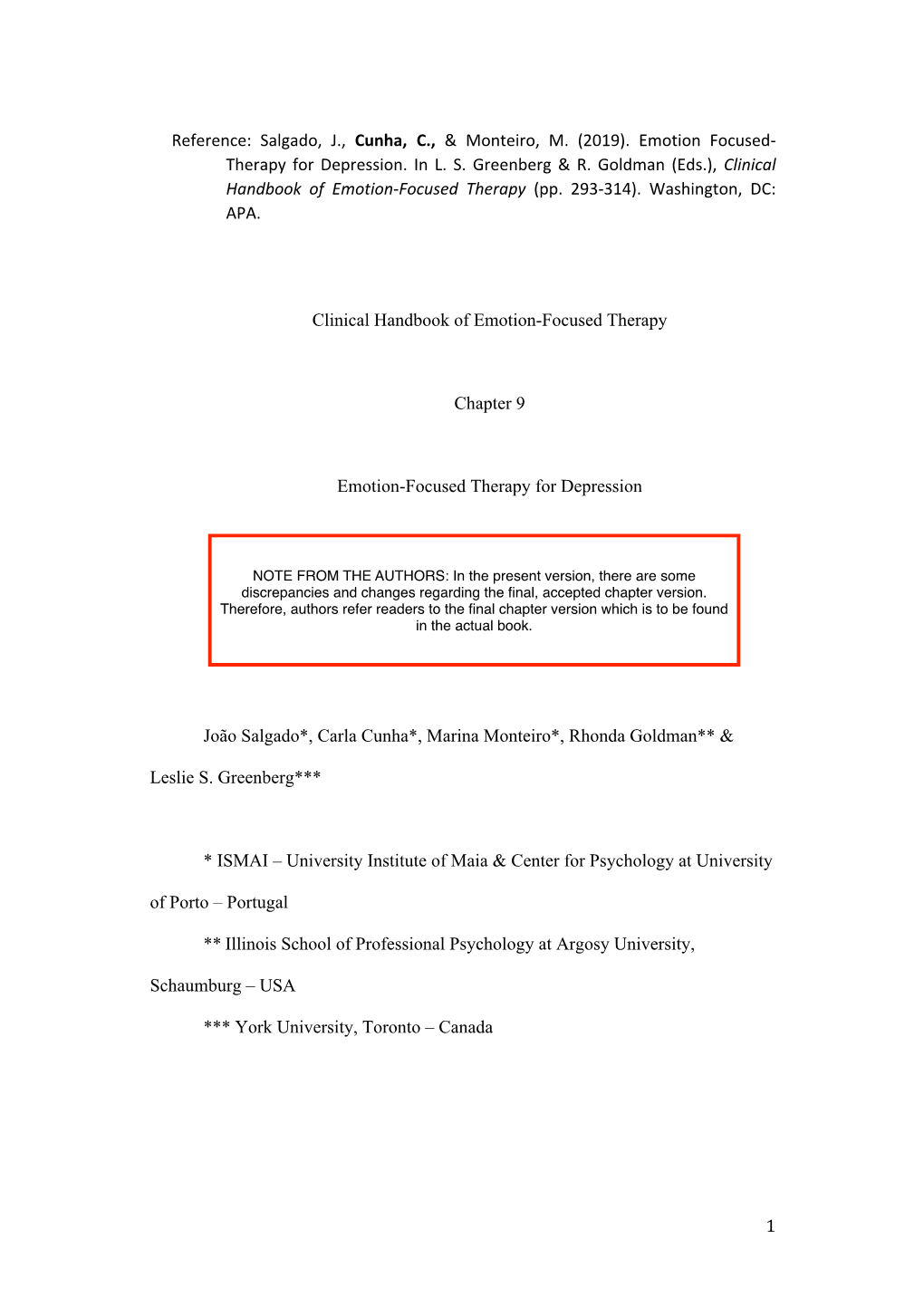 Salgado,Cunha&Monteiro 2019 Emotion-Focused Therapy Handbook Chapter9ondepression Final Submission