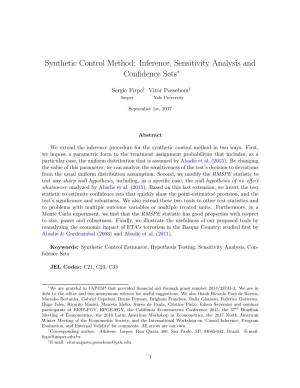 Synthetic Control Method: Inference, Sensitivity Analysis and Conﬁdence Sets∗