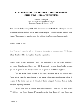 Nasa Johnson Space Center Oral History Project Edited Oral History Transcript 3