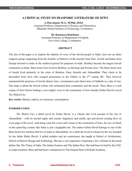 A CRITICAL STUDY on DIASPORIC LITERATURE of JEWS A.Thavamani, M.A., M.Phil., B.Ed