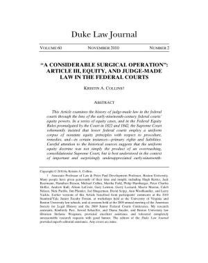 Article Iii, Equity, and Judge-Made Law in the Federal Courts