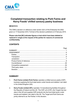 Pork Farms / Kerry Foods Full Text Decision