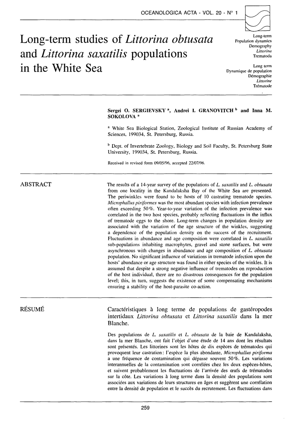 Long-Term Studies of Littorina Obtusata and Littorina Saxatilis Populations