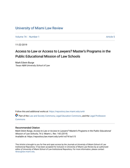 Access to Law Or Access to Lawyers? Master's Programs in the Public