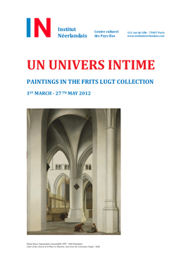 Un Univers Intime Paintings in the Frits Lugt Collection 1St March - 27 Th May 2012