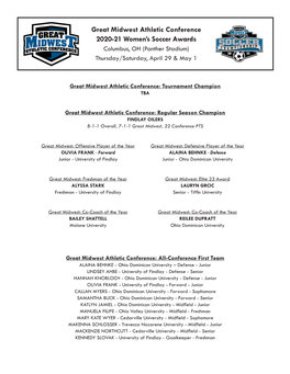 Great Midwest Athletic Conference 2020-21 Women's Soccer Awards