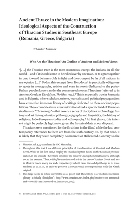 Ancient Thrace in the Modern Imagination: Ideological Aspects of the Construction of Thracian Studies in Southeast Europe (Romania, Greece, Bulgaria)