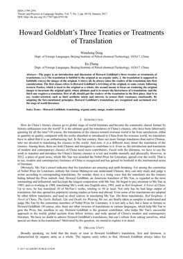 Howard Goldblatt's Three Treaties Or Treatments of Translation