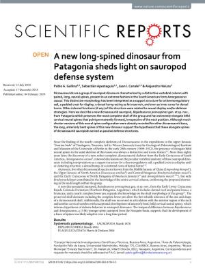 A New Long-Spined Dinosaur from Patagonia Sheds Light on Sauropod Defense System Received: 13 July 2018 Pablo A