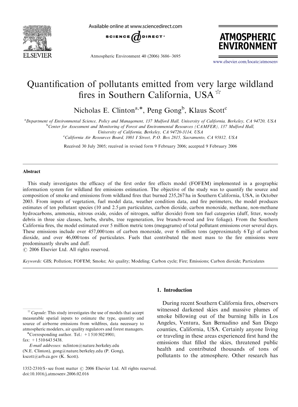 Quantification of Pollutants Emitted from Very Large Wildland Fires in Southern California