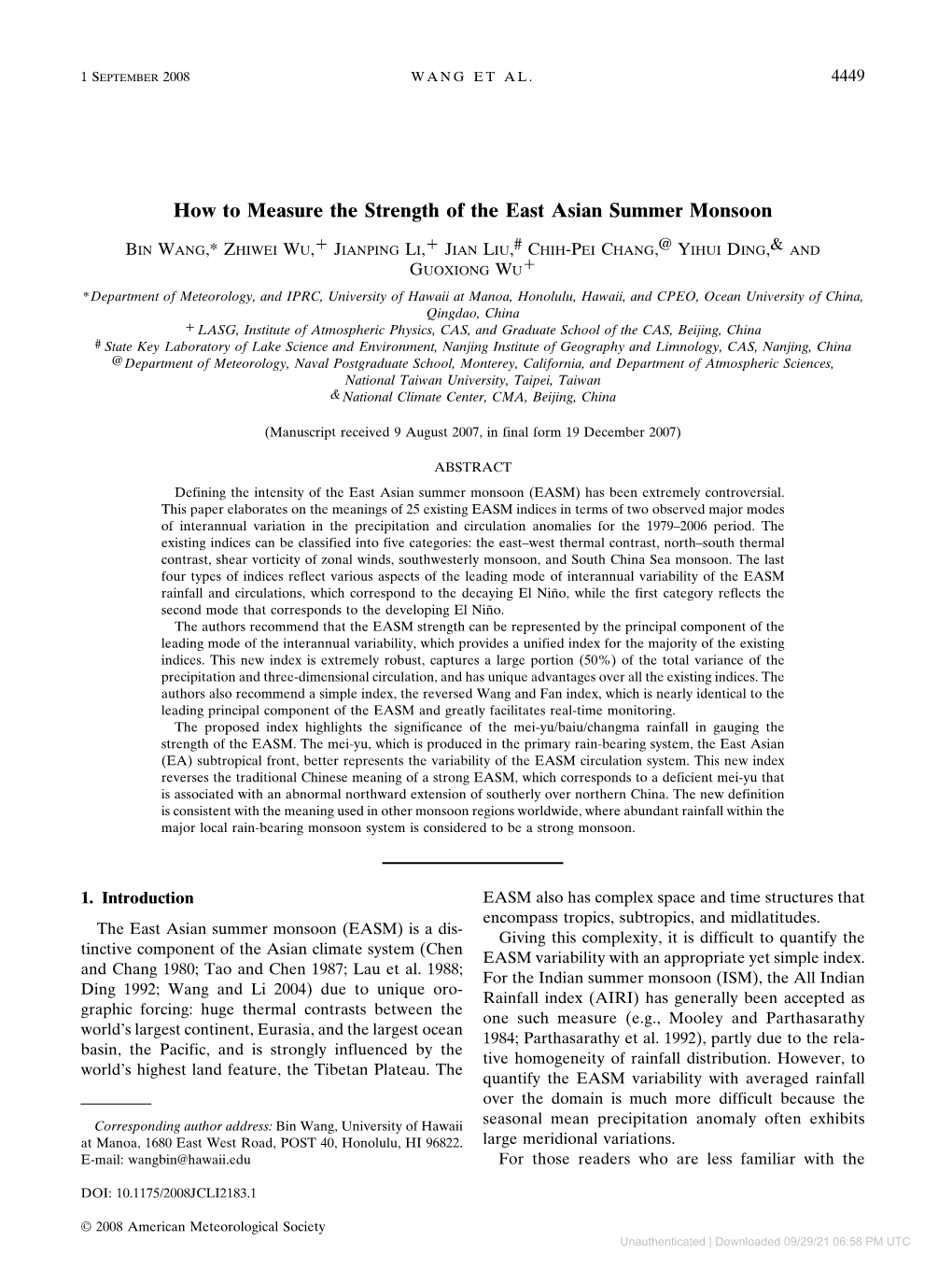 How to Measure the Strength of the East Asian Summer Monsoon