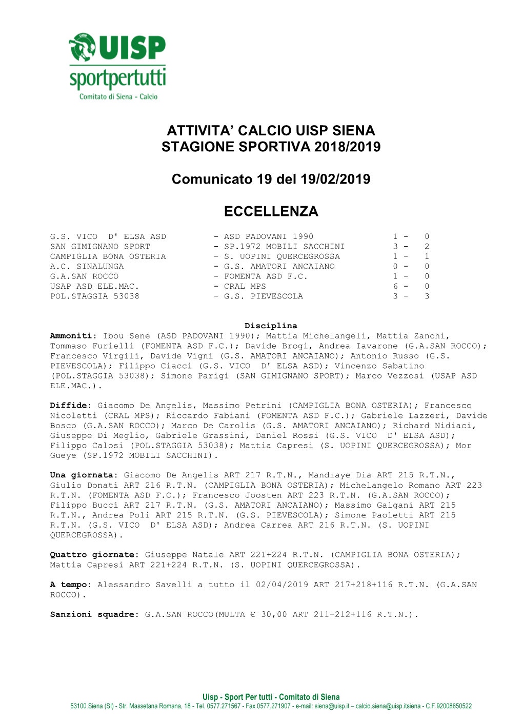 COMUNICATO N. 19 CAMPIONATO ECCELLENZA.Pdf