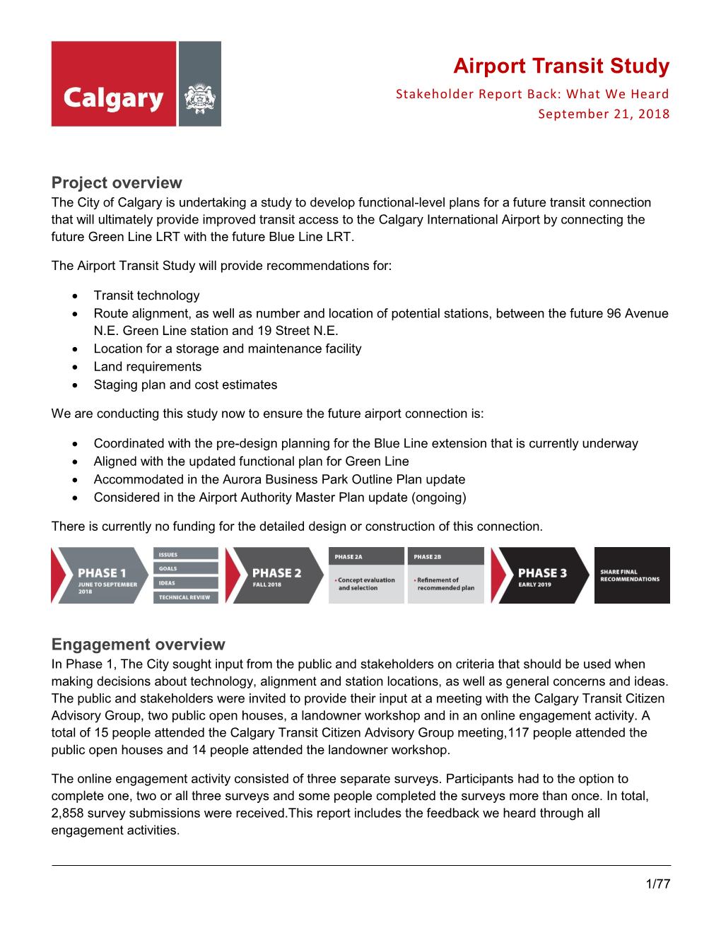 Airport Transit Study Stakeholder Report Back: What We Heard September 21, 2018