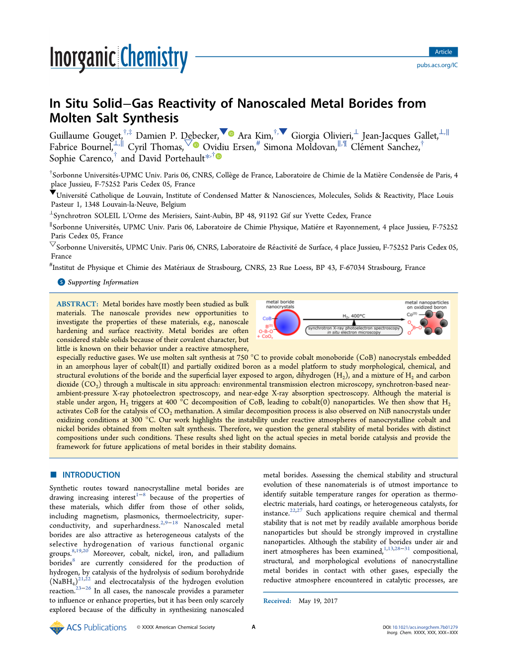 In Situ Solid−Gas Reactivity of Nanoscaled Metal Borides from Molten Salt Synthesis † ‡ ▼ † ▼ ⊥ ⊥ ∥ Guillaume Gouget, , Damien P