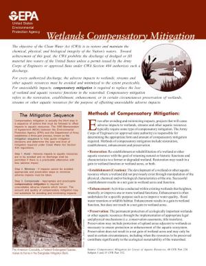 Compensatory Mitigation Is Required to Replace the Loss of Wetland and Aquatic Resource Functions in the Watershed