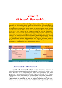 Tema 10 El Sexenio Democrático