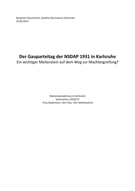 Der Gauparteitag Der NSDAP 1931 in Karlsruhe Ein Wichtiger Meilenstein Auf Dem Weg Zur Machtergreifung?