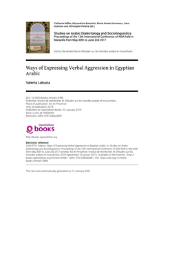 Ways of Expressing Verbal Aggression in Egyptian Arabic