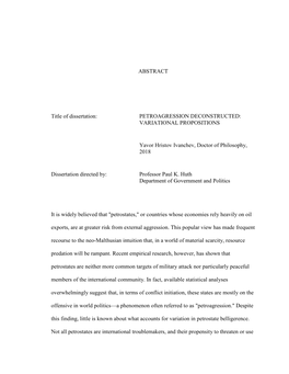 ABSTRACT Title of Dissertation: PETROAGRESSION DECONSTRUCTED: VARIATIONAL PROPOSITIONS Yavor Hristov Ivanchev, Doctor of Philoso