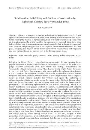 Textual and Self-Editing Practices in the Work of Three Eighteenth-Century Scots Vernacular Poets: Allan Ramsay, Robert Fergusson and Robert Burns