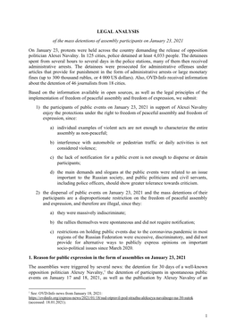 LEGAL ANALYSIS of the Mass Detentions of Assembly Participants