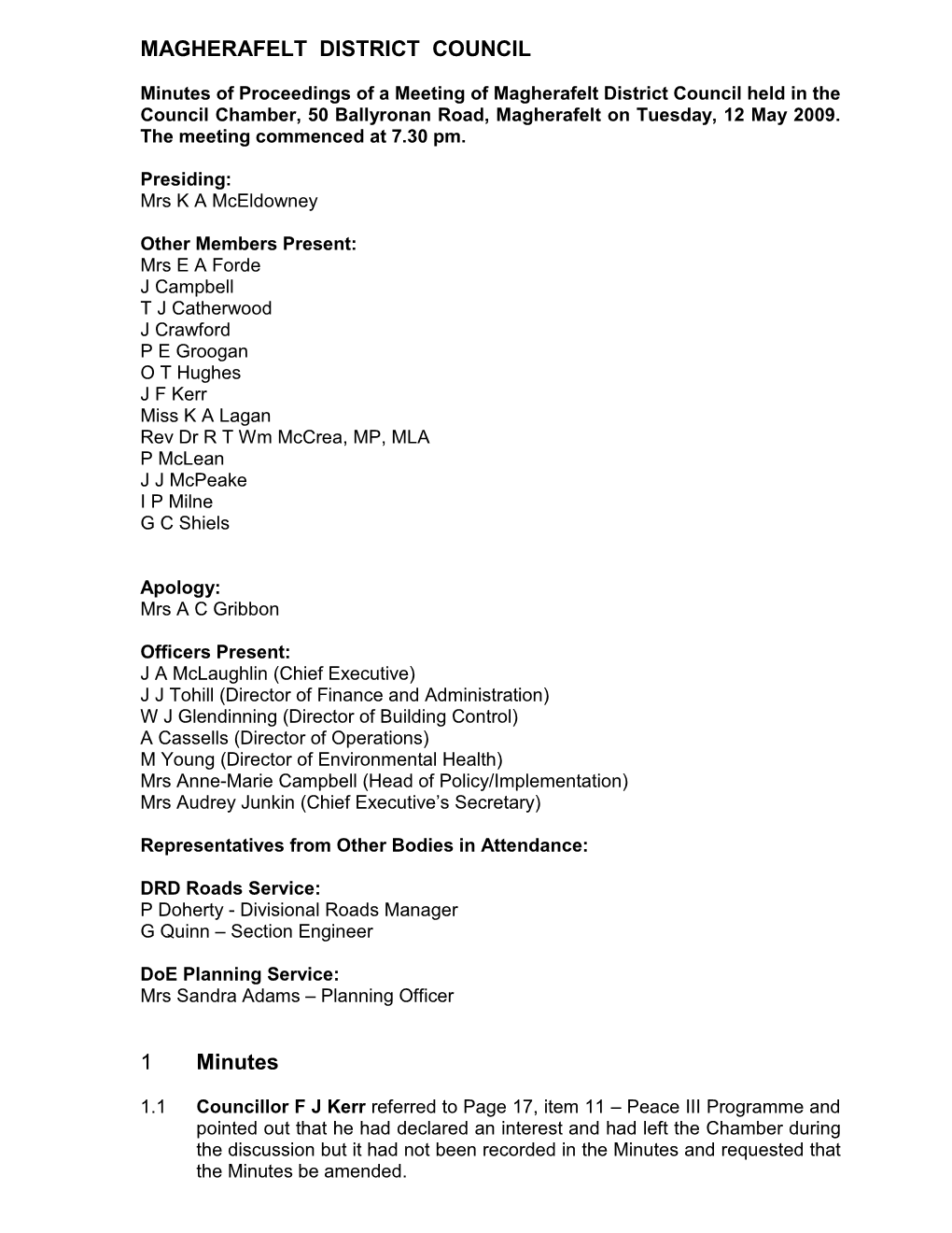 MAGHERAFELT DISTRICT COUNCIL 1 Minutes