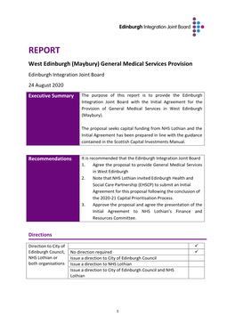 (Maybury) General Medical Services Provision Edinburgh Integration Joint Board 24 August 2020