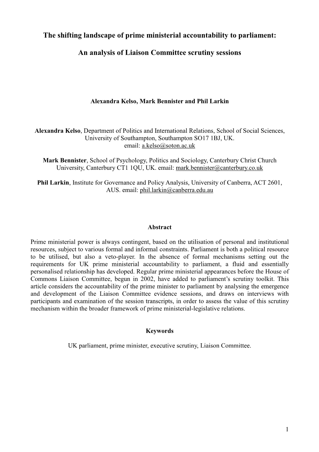 An Analysis of Liaison Committee Scrutiny Sessions