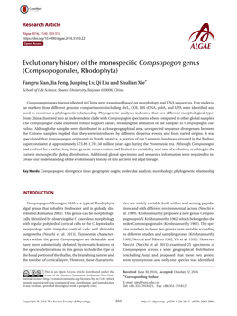 Evolutionary History of the Monospecificcompsopogon Genus (Compsopogonales, Rhodophyta)