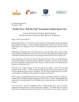 World's First “The Els Club” Launched at Dubai Sports City