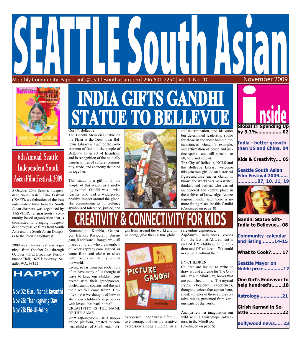 INDIA GIFTS GANDHI STATUE to BELLEVUE Inside