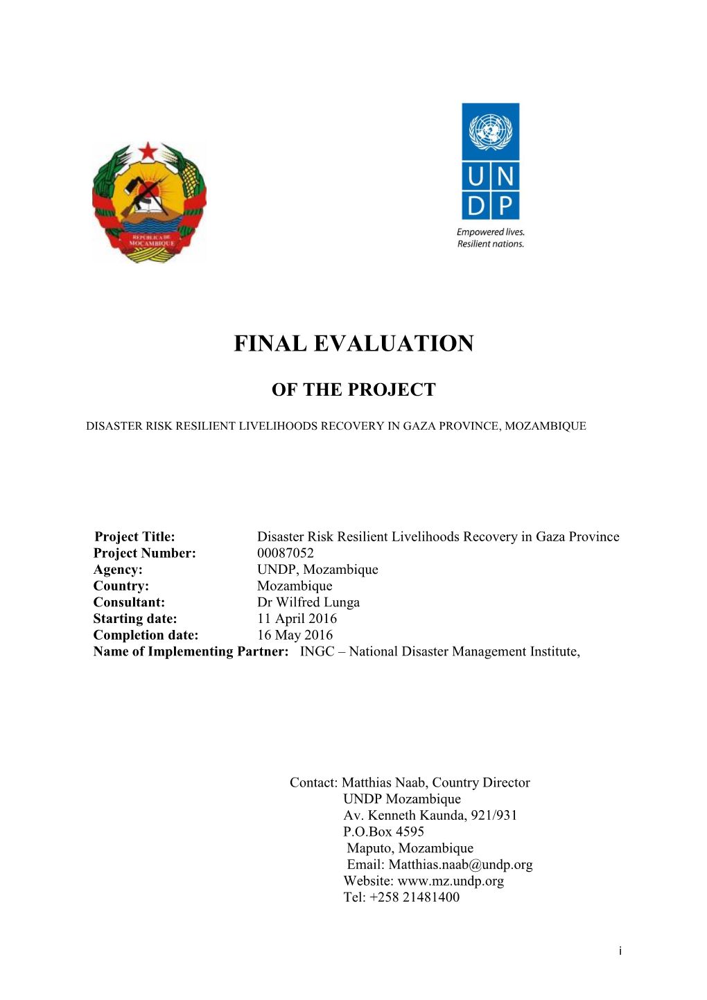 Final Evaluation Report of UNDP DRR