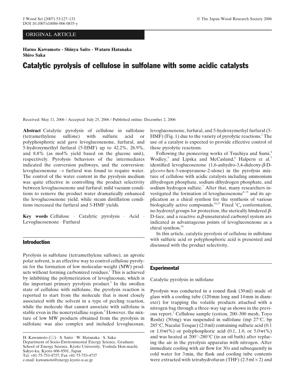 Catalytic Pyrolysis of Cellulose in Sulfolane with Some Acidic Catalysts